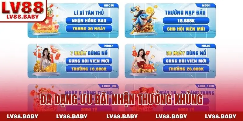 Đa dạng ưu đãi nhận thưởng khủng